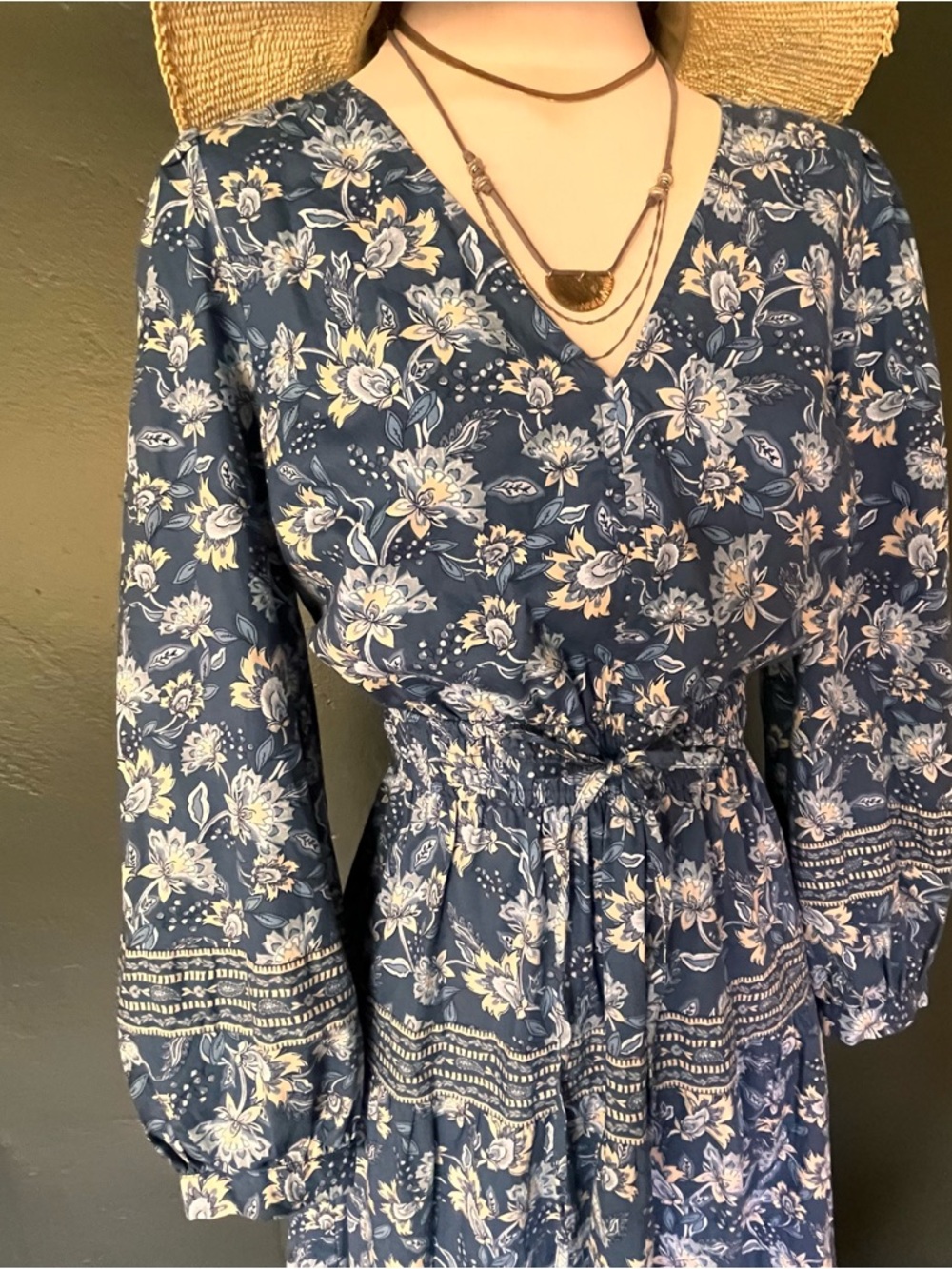 LOFT Long Sleeve Navy Floral Cottage Core Maxi Dress, Sz. S - Picture 2 of 12